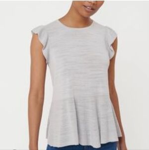 LOFT Cream Cap Sleeve Pleated T-Shirt